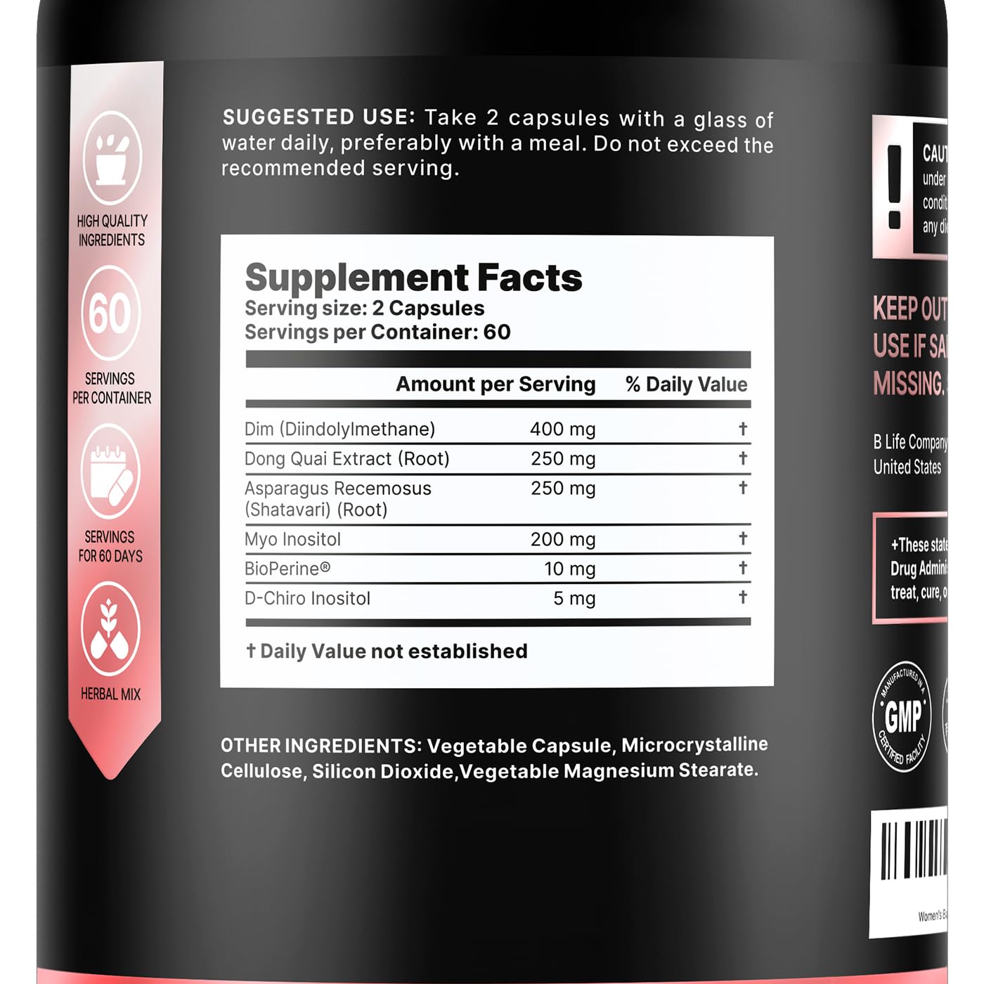 B Life Company DIM Supplement 400 mg with Myo & D-Chiro Inositol, Dong Quai – Hormone Balance for Women – Fertility Supplements – Inositol Supplement - 120 Caps - Maple Wellness Supplements