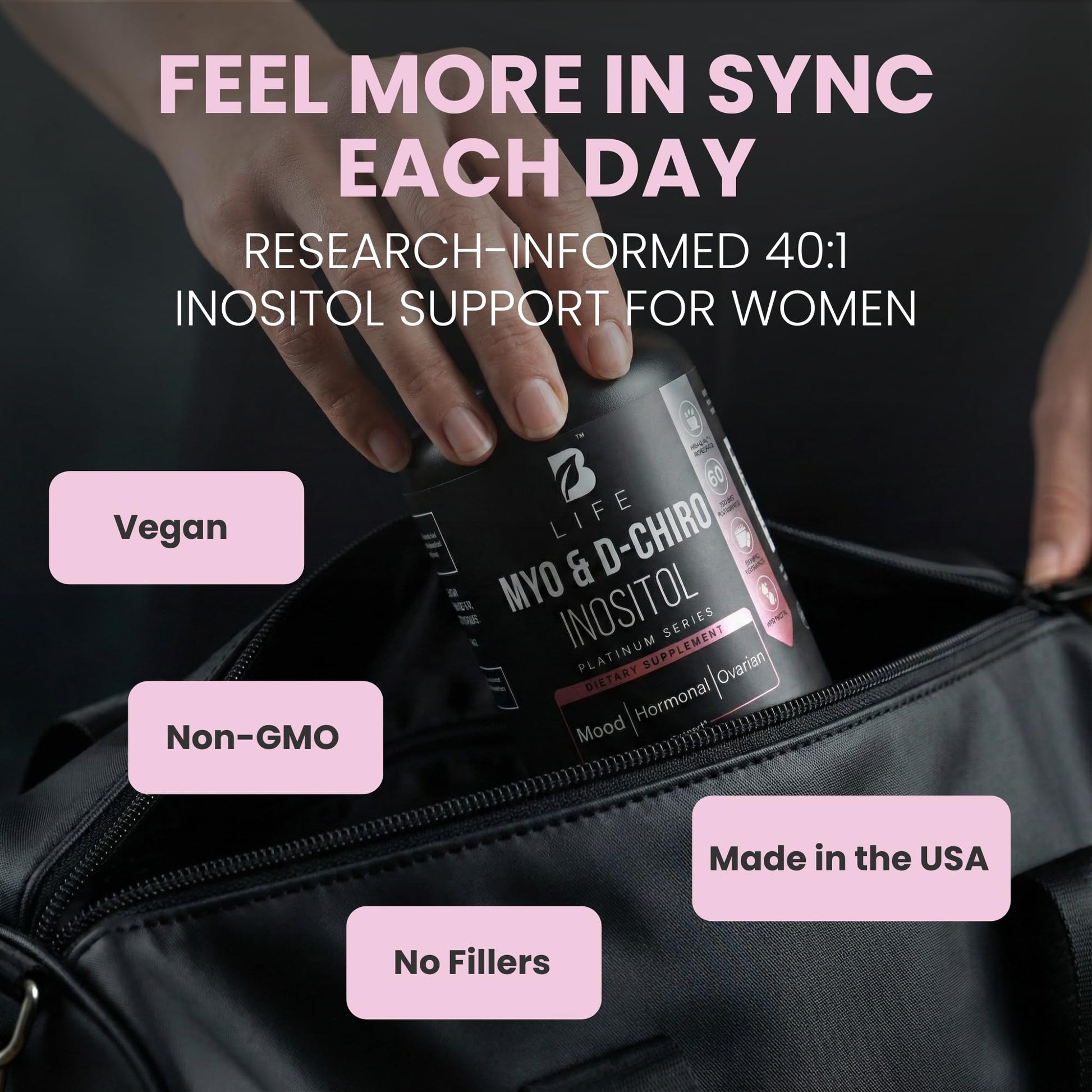 B Life Company Myo-Inositol & D-Chiro Inositol 40:1 for Women | I Inositol Supplement for Women | Hormone Balance, Fertility & Cycle | Vitamin B8, Insulin & Flo Ovarian Support | 240 Caps - Maple Wellness Supplements