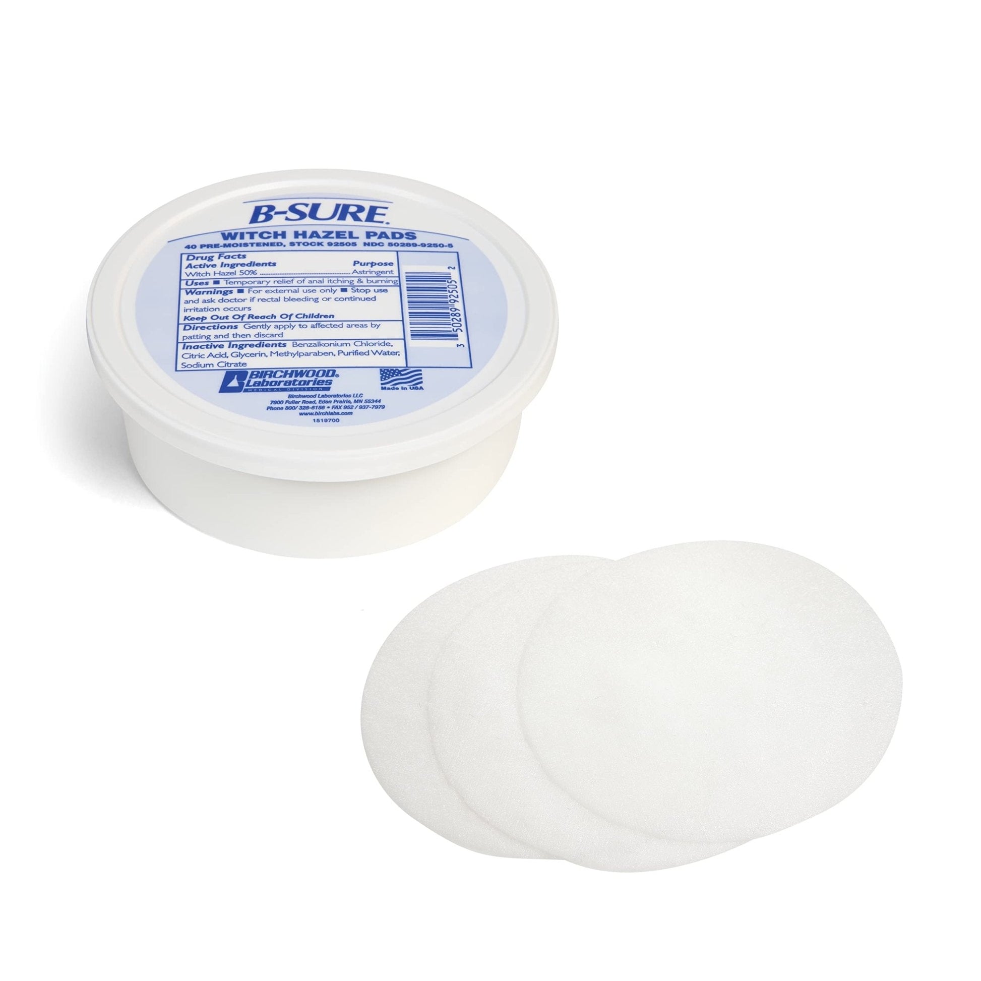 B-Sure Pre-Moistened Witch Hazel Pads, 40 Count - Maple Wellness Supplements