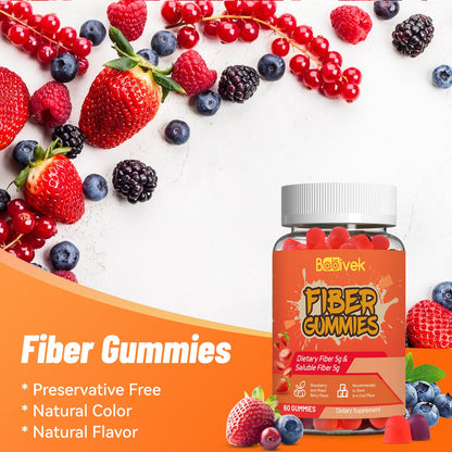 Babivek Fiber Gummies for Women and Men – Dietary Fiber, Gut Health Support, Vegan, Non-GMO, Non-Gluten, Mixed Berry & Strawberry Flavors, 60 Count(Pack of 2) - Maple Wellness Supplements