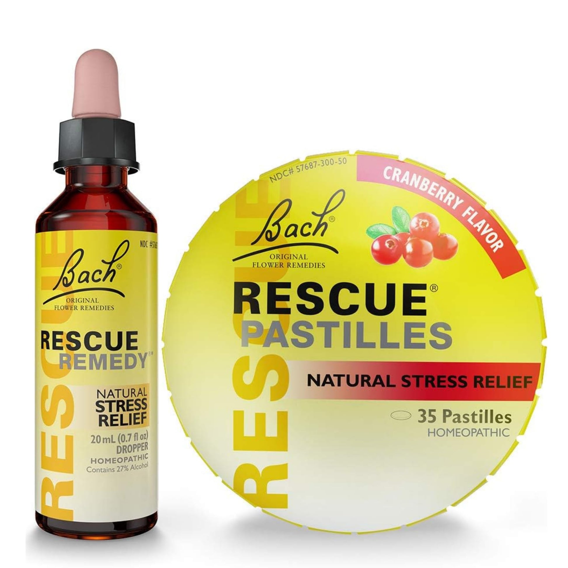 Bach RESCUE PASTILLES, Cranberry Flavor, 35 Count, and Bach 20mL Dropper, Natural Stress Relief, Homeopathic Flower Remedy, Vegetarian, Gluten and Sugar-Free, 35 Count - Maple Wellness Supplements