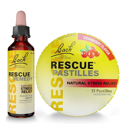 Bach RESCUE PASTILLES, Cranberry Flavor, 35 Count, and Bach 20mL Dropper, Natural Stress Relief, Homeopathic Flower Remedy, Vegetarian, Gluten and Sugar-Free, 35 Count - Maple Wellness Supplements