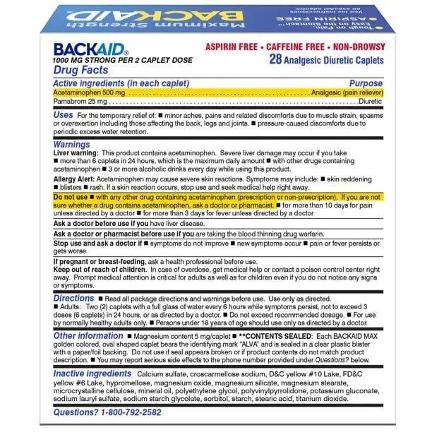 BACKAID Pills 28 Tablets (Pack of 6) - Maple Wellness Supplements