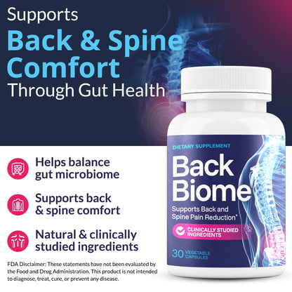 BackBiome – Advanced 7-Strain Probiotic Formula for Gut & Back Health – Supports Digestive Balance, Promotes Spinal Comfort – Non-GMO, Vegan, 30 Capsules - Maple Wellness Supplements