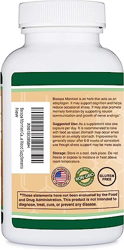 Bacopa Monnieri Capsules 20% Bacosides 450mg, 90 Count (Manufactured in USA - Maple Wellness Supplements