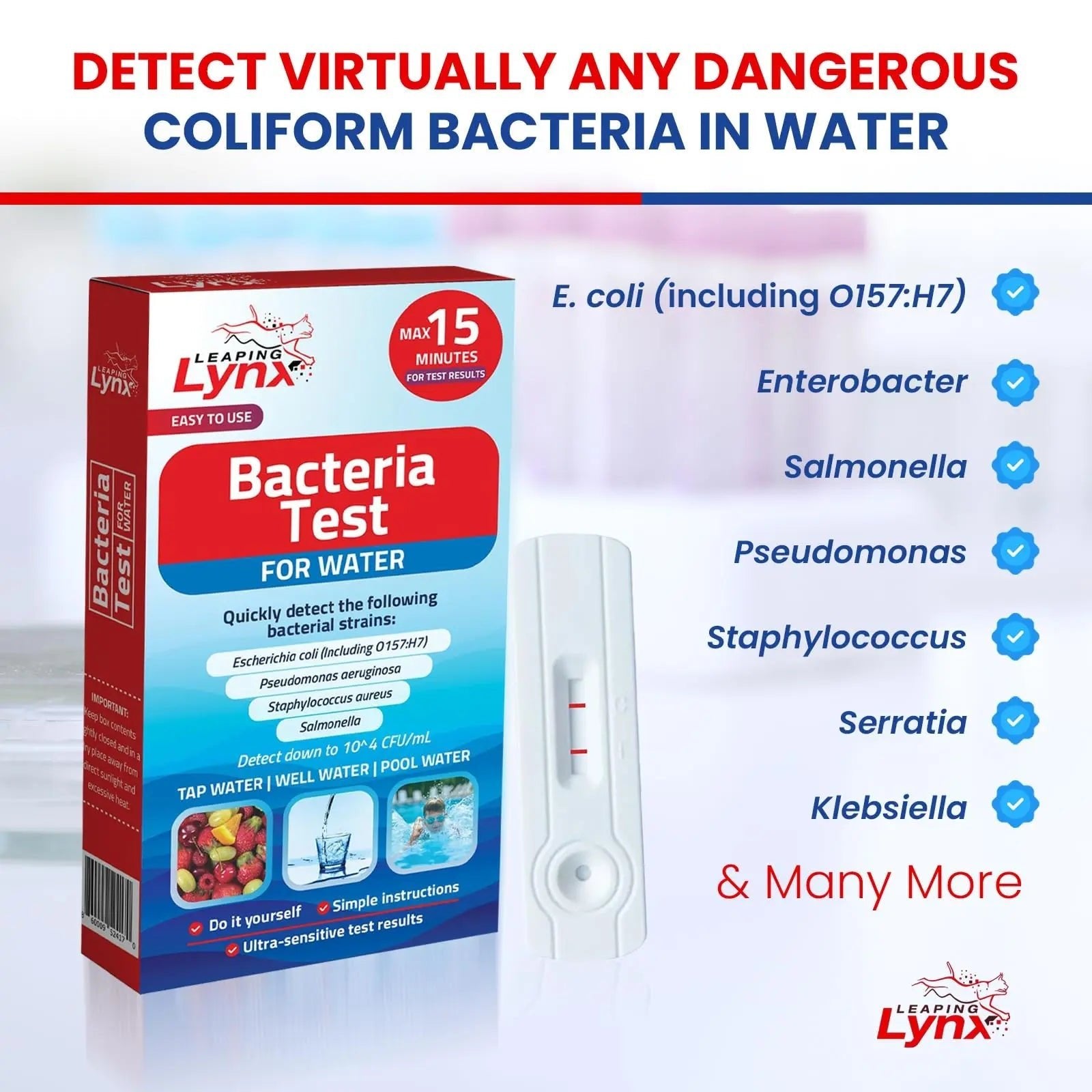 Bacteria Water Test Kit – Coliform, E. coli & Salmonella Detection for Well & Tap Water | Rapid Home Drinking Water Screening Kit with Lab-Quality Results | Leaping Lynx - Maple Wellness Supplements