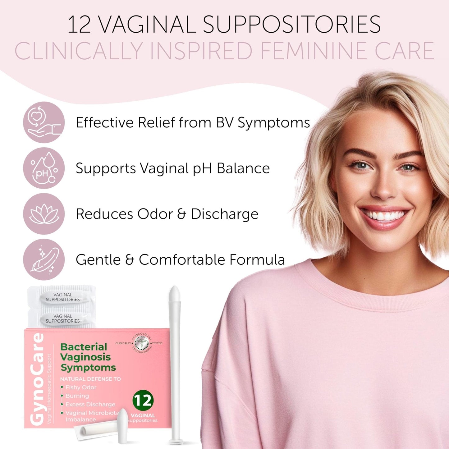 Bacterial Vaginosis Treatment | BV Treatment For Women | Boric Acid Suppositories For Women | Natural Homeopathic for Odor, Itching, Discharge, BV, and Vaginal Microbiota Imbalance | 12 Suppositories - Maple Wellness Supplements