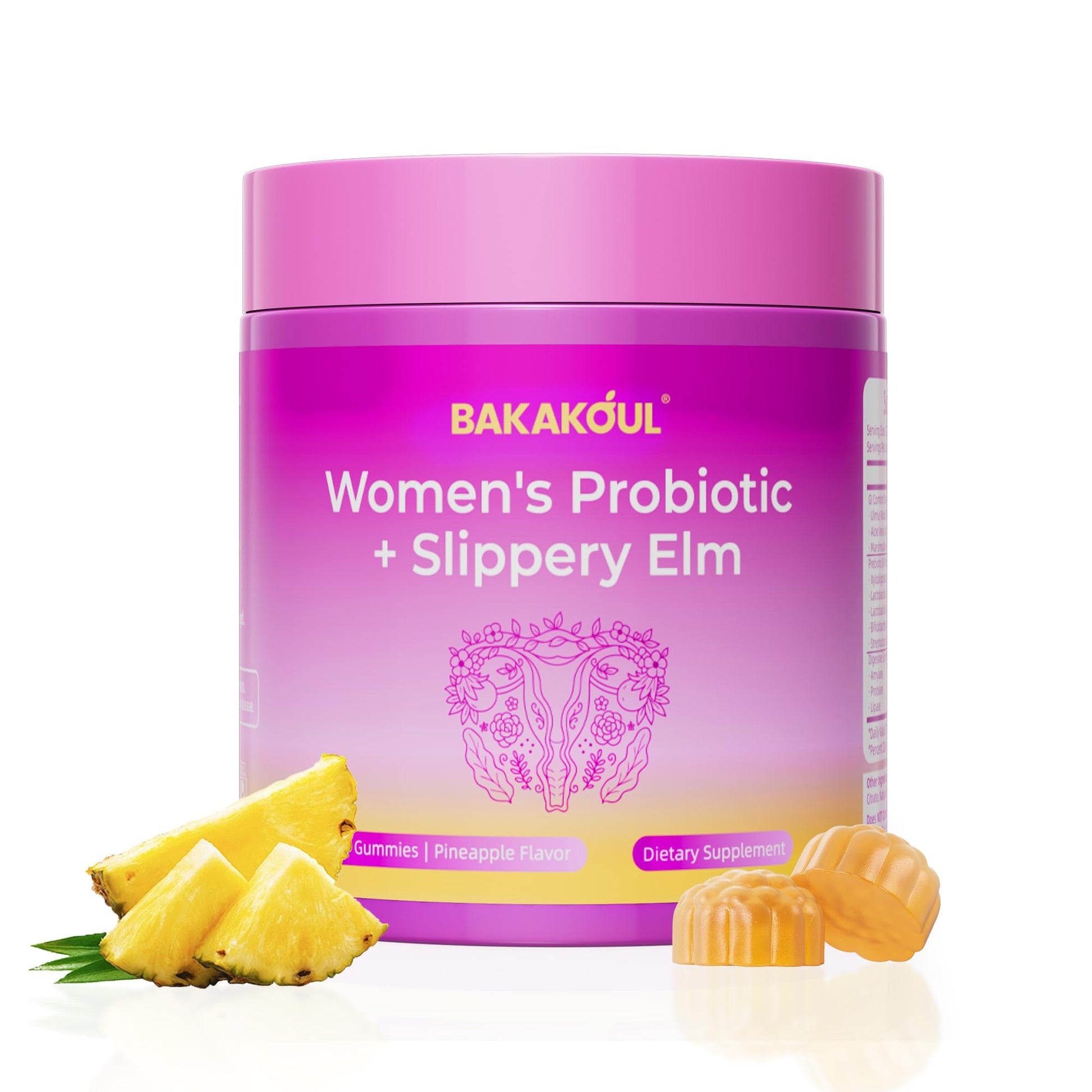 BAKAKOUL Feminine Probiotics Gummies for Women, Vaginal Probiotics with Slippery Elm,Prebiotics & Probiotics Supports pH Balance,Immune Health, Vegan - Maple Wellness Supplements
