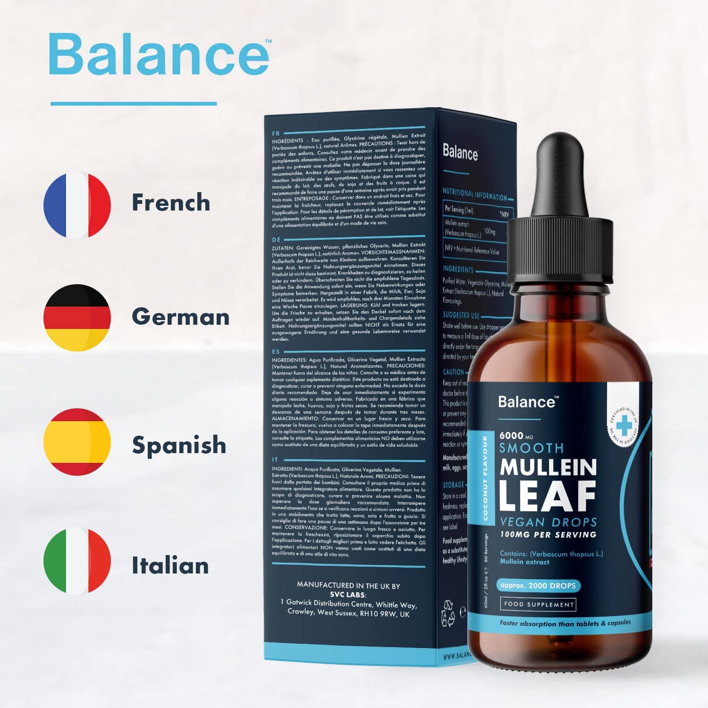 Balance Mullein Leaf Liquid Drops - 60ml for 2 Month Supply - High Strength - Vegan - Maple Wellness Supplements