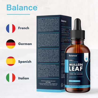 Balance Mullein Leaf Liquid Drops - 60ml for 2 Month Supply - High Strength - Vegan - Maple Wellness Supplements