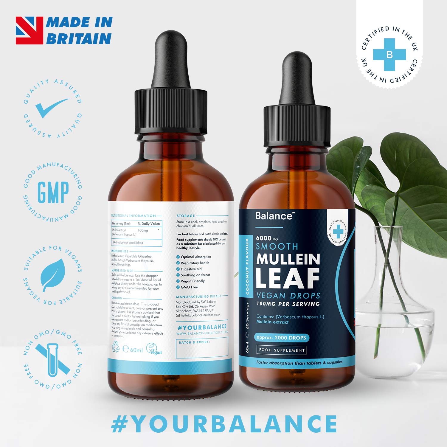 Balance Mullein Leaf Liquid Drops - 60ml for 2 Month Supply - High Strength - Vegan - Maple Wellness Supplements