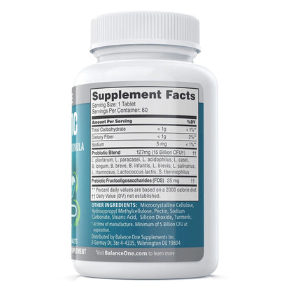 Balance ONE Time Release Probiotic – 15 Billion CFU – 12 Strains Including L. Plantarum – 15x More Survival Than Capsules – Bloating & Gas Relief – Gut & Digestive Health for Women & Men – 60 Tablets - Maple Wellness Supplements