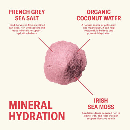 Ballerina Farm Farmer Hydrate, Daily Electrolytes Powder, Raspberry Lemonade, Hydration Drink Mix with Organic Coconut Water, Irish Sea Moss, Sea Salt, Prebiotic Fiber, No Added Sugar, 25 Servings - Maple Wellness Supplements