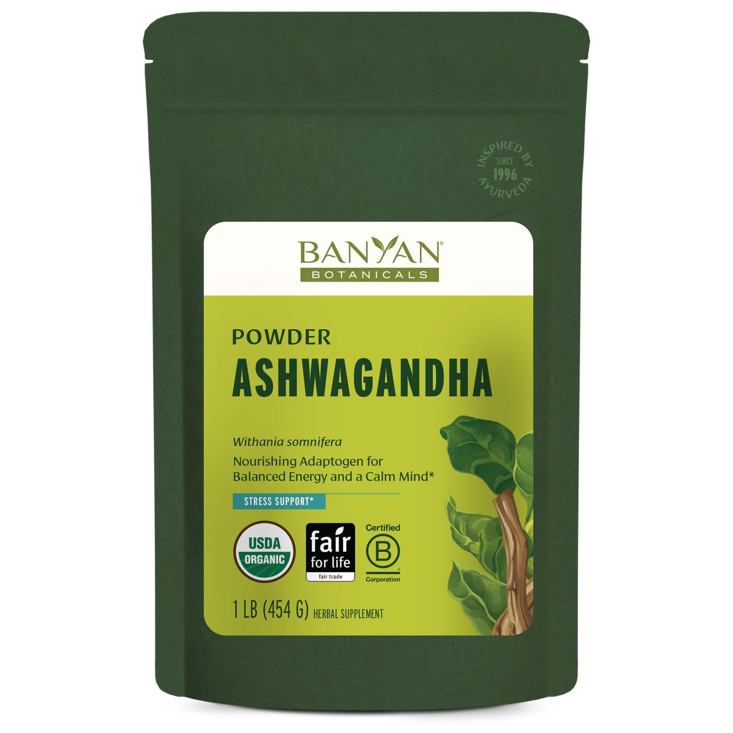 Banyan Botanicals Organic Ashwagandha Root Powder–1lb Bulk (504 Servings)Natural Cortisol Manager & Adrenal Support–Stress Relief, Better Sleep & Energy–Adaptogen for Smoothies & Moon Milk–Vegan,FFL* - Maple Wellness Supplements