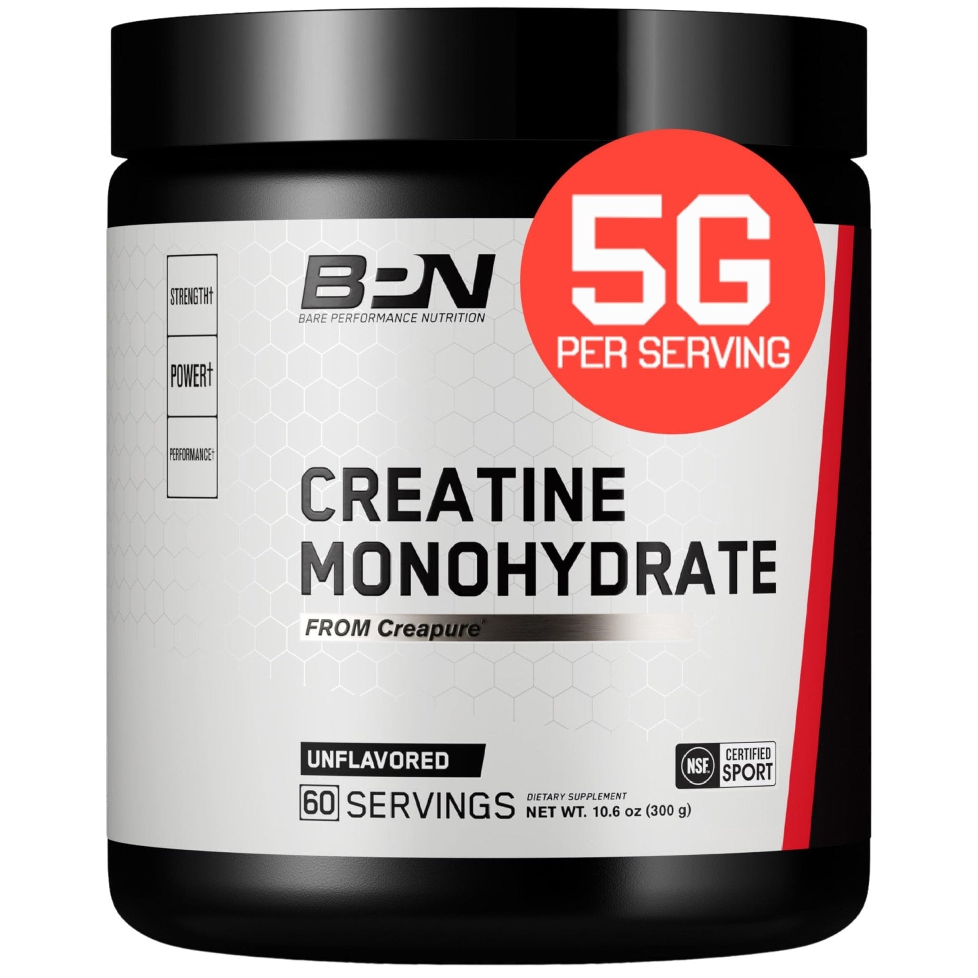 BARE PERFORMANCE NUTRITION, BPN Pure Creatine Monohydrate Powder by Creapure, 5g of Creatine per Serving, - Maple Wellness Supplements