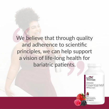 Bariatric Advantage Chewable Essential Multivitamin Without Iron - 200 DV of Key Nutrients - Trace Mineral Support - Maple Wellness Supplements