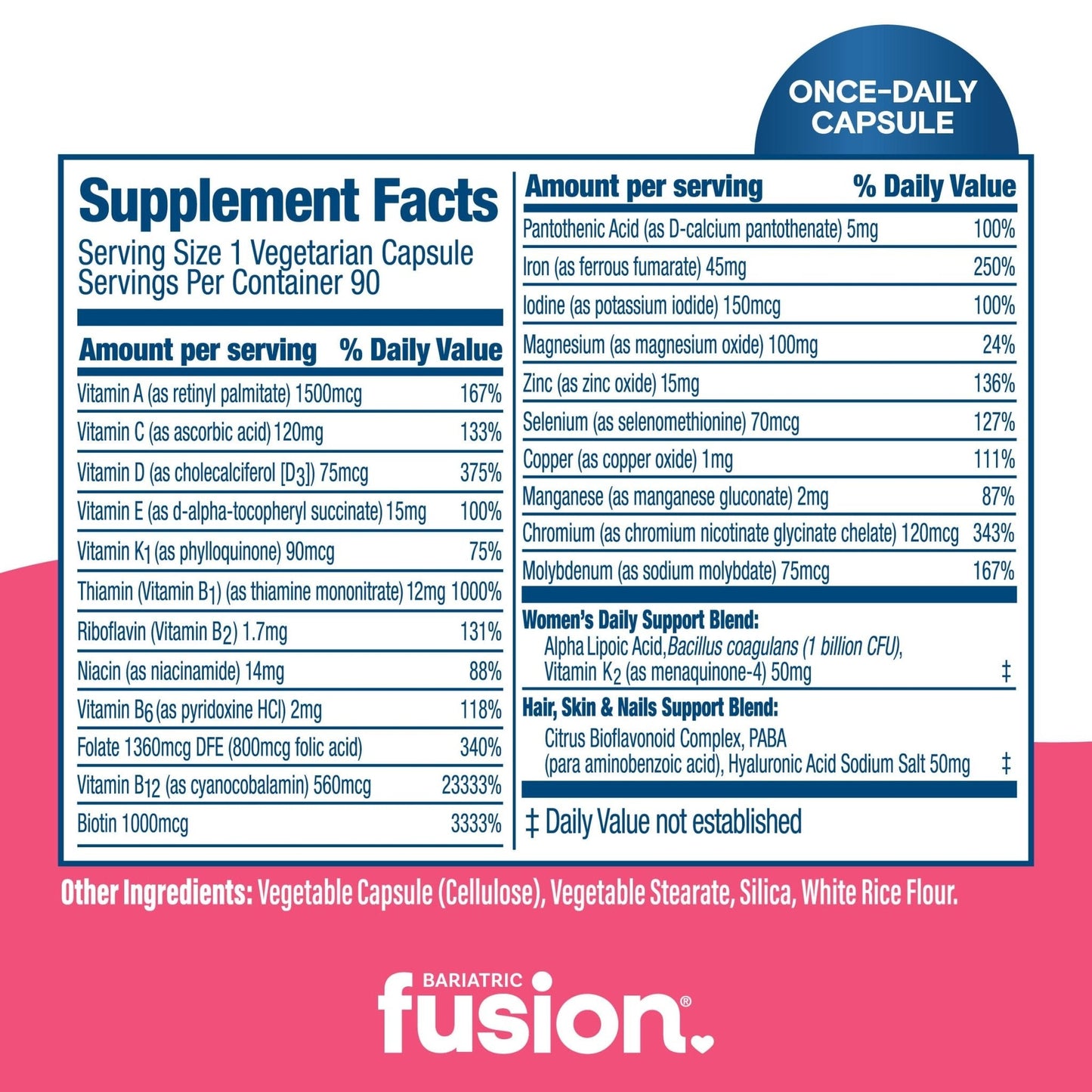 Bariatric Fusion One Per Day Bariatric Multivitamin with Iron for Women | with Hair and Nails Vitamin Blend | Gastric Bypass - Maple Wellness Supplements
