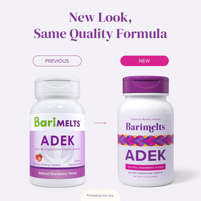 Barimelts ADEK - 60 Fast-Dissolving Tablets (2-Month Supply) - Sugar-Free Bariatric Vitamins for Women Including Vitamin A, Vitamin D, Vitamin E & Vitamin K, Natural Strawberry Flavor - Maple Wellness Supplements
