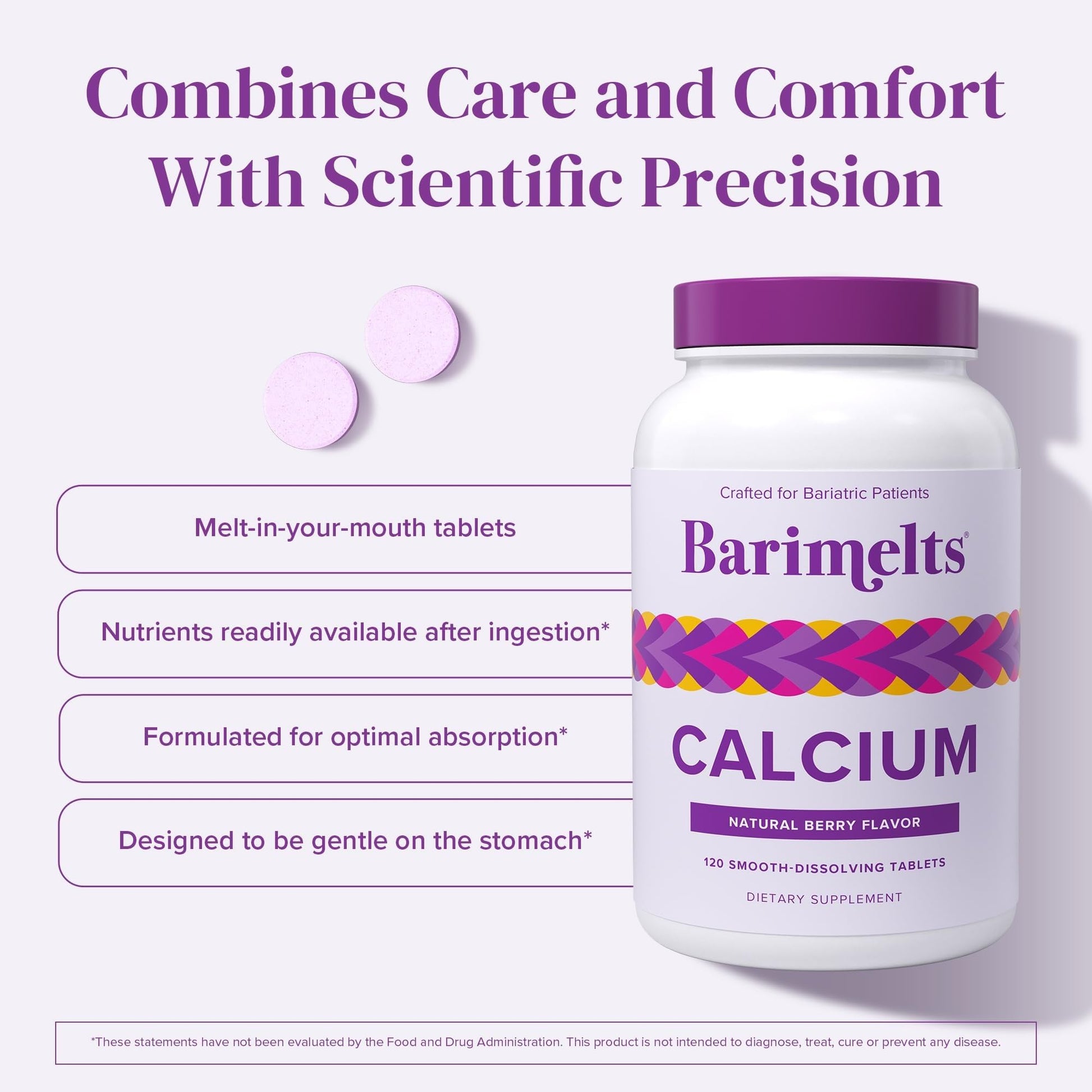 BariMelts Calcium Citrate with Vitamin D3 & Magnesium, 120 Smooth-Dissolving Tablets (1-Month Supply), Bariatric Calcium Supplements - Maple Wellness Supplements