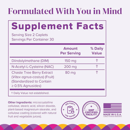 BariMelts Hormonal Balance+ for GLP-1 Users and Bariatric Patients - DIM, NAC & Chasteberry Supports Hormone Balance for Women - 60 Smooth-Coated Caplets (1-Month Supply) - Maple Wellness Supplements