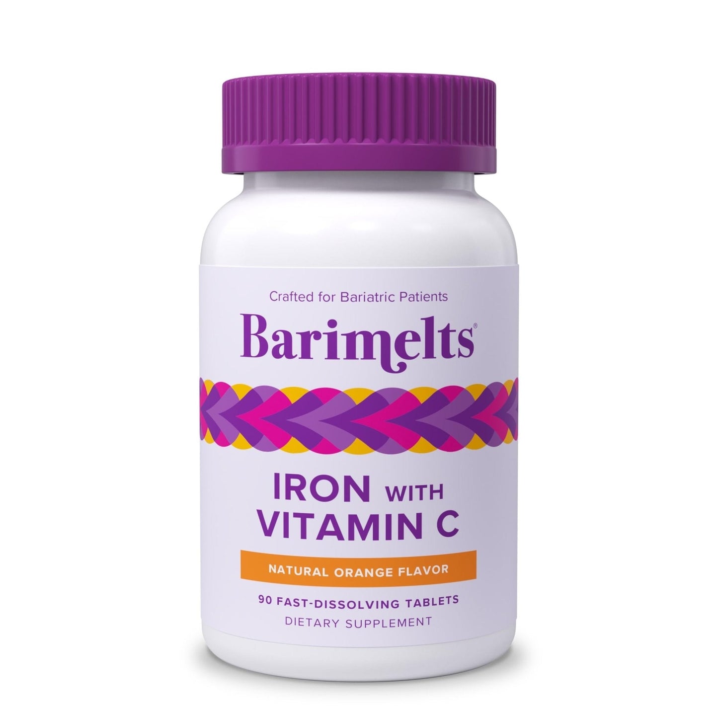 Barimelts Iron with Vitamin C, 90 Fast-Dissolving Tablets (1-Month Supply), Sugar-Free Bariatric Iron Supplement for Women, Natural Orange Flavor - Maple Wellness Supplements