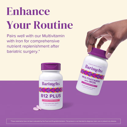 BariMelts Vitamin B12 Plus, 90 Fast-Dissolving Tablets (3-Month Supply), Sugar-Free Bariatric Vitamins for Women, Includes B12, B6 - Maple Wellness Supplements