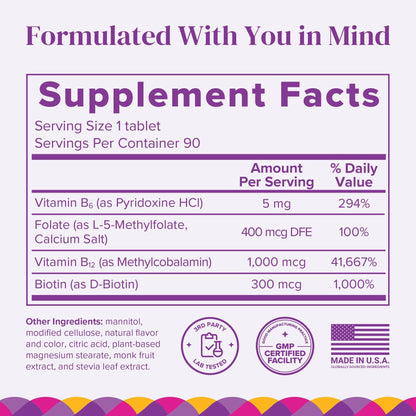 BariMelts Vitamin B12 Plus, 90 Fast-Dissolving Tablets (3-Month Supply), Sugar-Free Bariatric Vitamins for Women, Includes B12, B6 - Maple Wellness Supplements