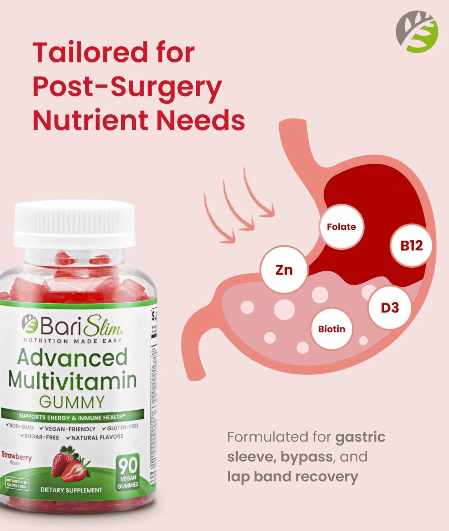BariSlim Advanced Bariatric Multivitamin Gummies - Specially Formulated Bariatric Vitamins for Patients After Weight Loss Surgery - Maple Wellness Supplements