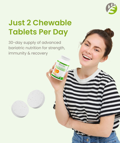 BariSlim Advanced Chewable Bariatric Multivitamin Tablets - Bariatric Vitamin and Supplement for Post Bariatric Surgery Including Gastric Bypass and Gastric Sleeve | Orange (60 Count) - Maple Wellness Supplements