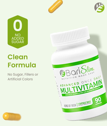 BariSlim Advanced Once Daily Bariatric Multivitamin Capsule - 45 mg of Iron - Bariatric Vitamin for Post Bariatric Surgery Including Gastric Bypass and Gastric Sleeve | 90 Day Supply - Maple Wellness Supplements