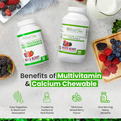 BariSlim Bariatric Calcium Citrate & Advanced Chewable Bariatric Multivitamin with Iron - Bariatric Vitamin and Supplement for Post Bariatric Surgery Including Gastric Bypass and Gastric Sleeve - Maple Wellness Supplements