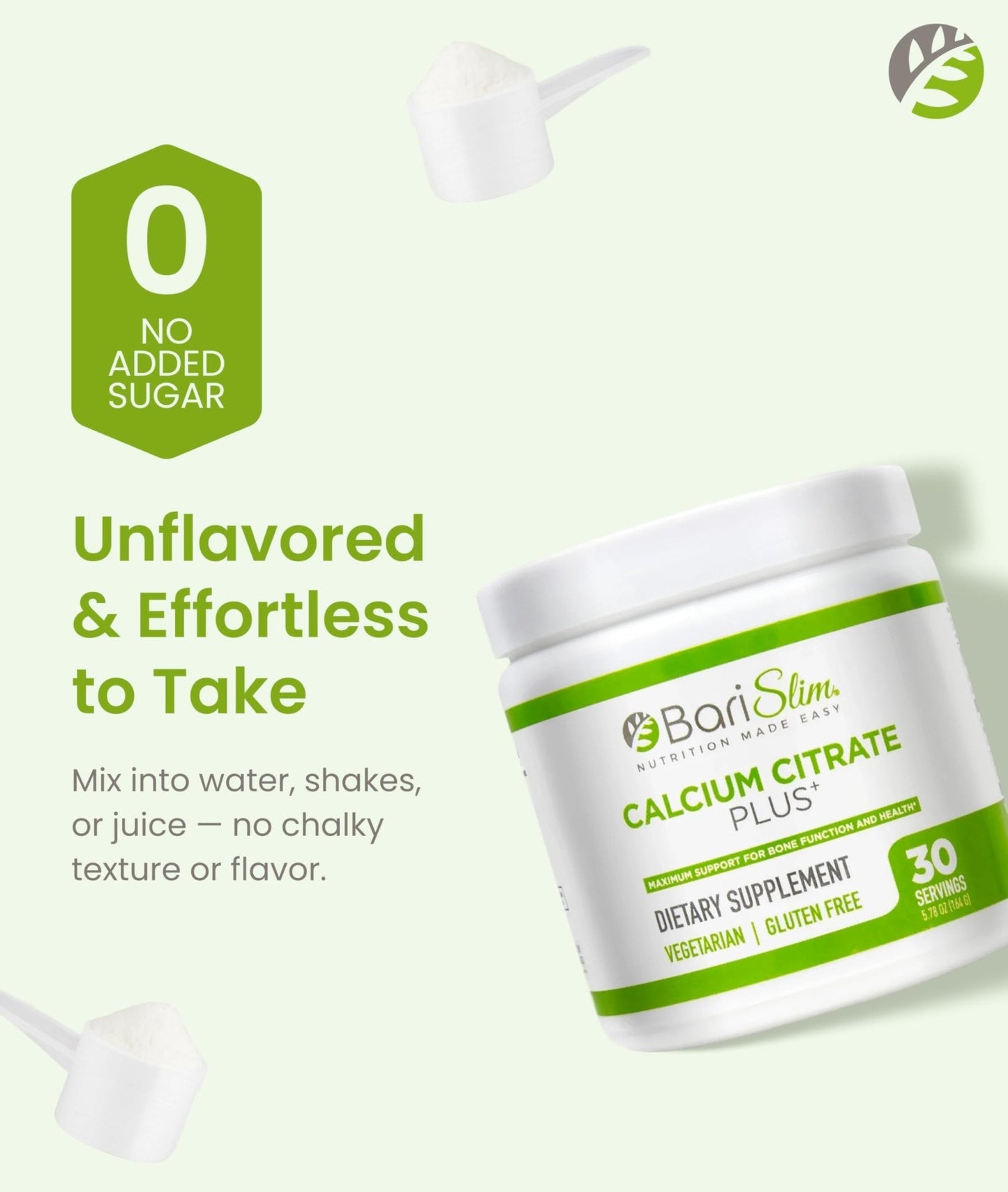 BariSlim Bariatric Calcium Citrate Plus Powder - Formulated for Patients After Weight Loss Surgery - Maximum Support for Bone Function and Health - Easy Digestion and Absorption | 600 mg (30 Servings) - Maple Wellness Supplements