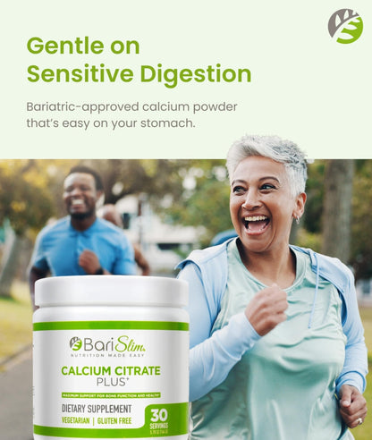 BariSlim Bariatric Calcium Citrate Plus Powder - Formulated for Patients After Weight Loss Surgery - Maximum Support for Bone Function and Health - Easy Digestion and Absorption | 600 mg (30 Servings) - Maple Wellness Supplements