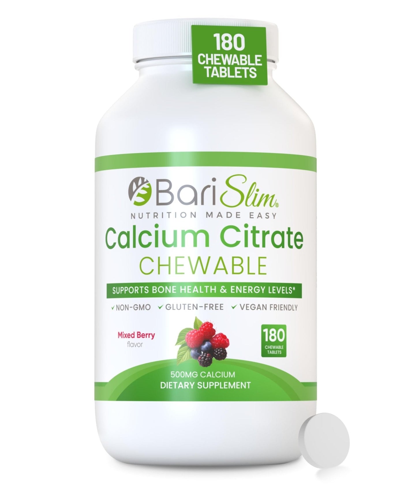 BariSlim Bariatric Calcium Citrate with Magnesium & Vitamin D Tabs - 500mg Calcium Citrate - Formulated for Post Weight Loss Surgery - Supports Bone Health | Mixed Berry | 180 Tablets - Maple Wellness Supplements