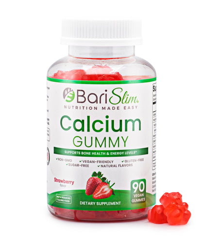 BariSlim Bariatric Calcium Gummies - Specially Formulated Bariatric Vitamins for Patients After Weight Loss Surgery - Supports Energy Levels & Bone Health | Strawberry (90 Vegan Gummies) - Maple Wellness Supplements