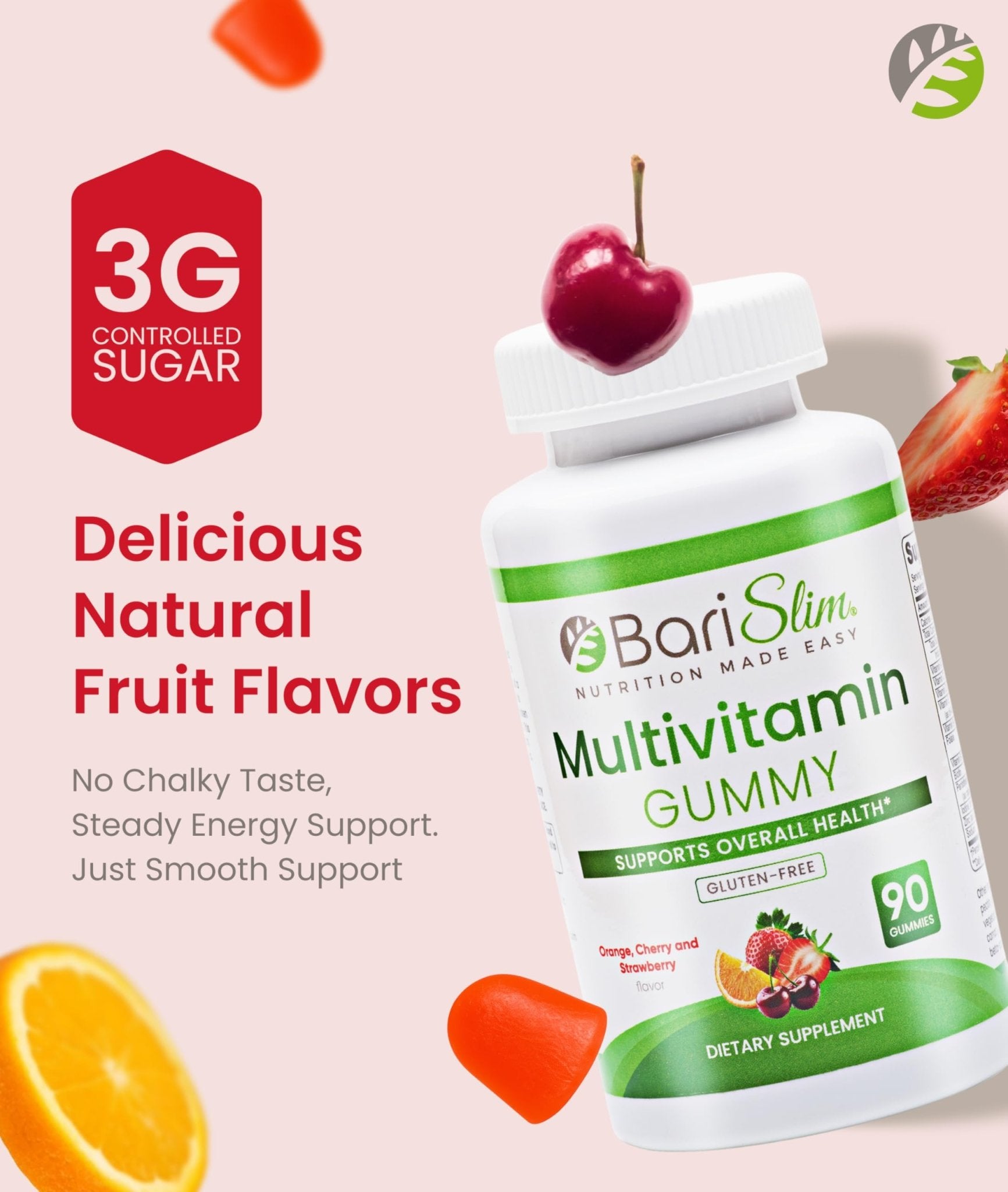 BariSlim Bariatric Chewable Multivitamin Gummies - Specially Formulated Gummy Vitamin for Patients After Weight Loss Surgery - Easy to Digest & Great Tasting Fruit Flavors | 90 Fruit Chews - Maple Wellness Supplements