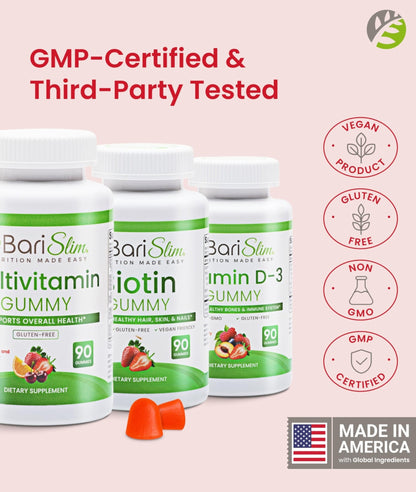 BariSlim Bariatric Multivitamin Gummies - Specially Formulated Gummy Vitamin for Patients After Weight Loss Surgery - Easy to Digest & Great Tasting Fruit Flavors | Pack of 3 | 90 Fruit Chews - Maple Wellness Supplements