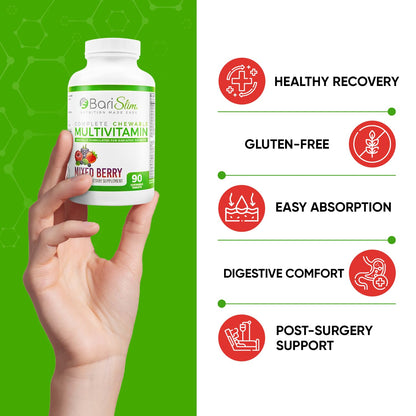 BariSlim Chewable Bariatric Multivitamin Tablets - Specially Formulated Chewable Tablets for Patients After Weight Loss Surgery - Easy to Digest & Great Tasting Fruit Flavors | Pack of 2 - Maple Wellness Supplements
