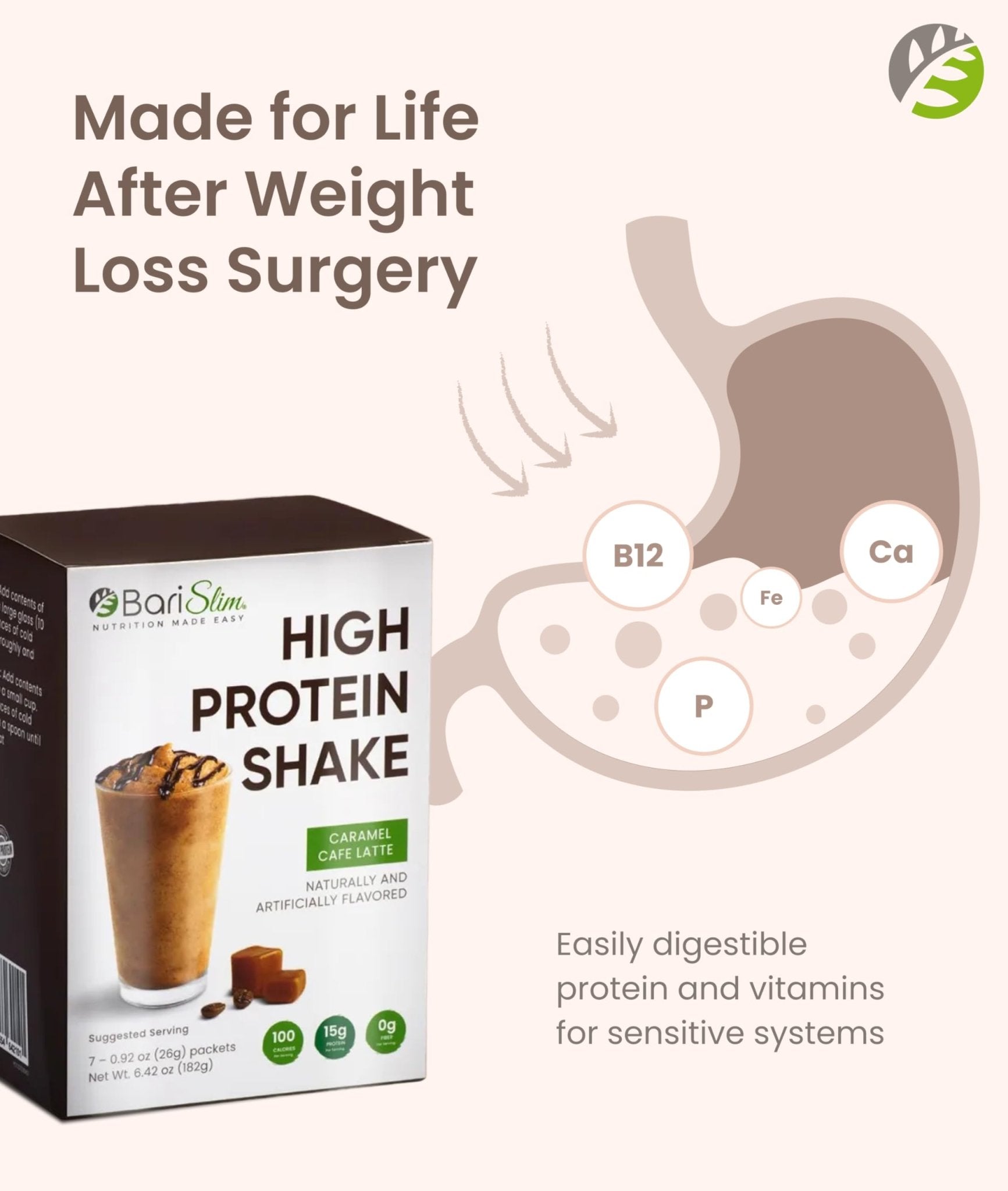 BariSlim High Protein Shake - Delicious & Nutritious Meal Replacement Shake - Low Sugar & Carb - Formulated for Bariatric Patients & Post-Weight Loss Surgery Support | Carmel Caffe Latte (9 oz) - Maple Wellness Supplements