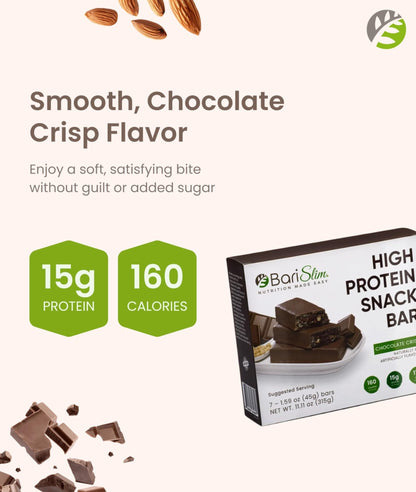 BariSlim High Protein Snack Bar for Bariatric Patients - Nutrient Rich Snack for Post-Surgery Wellness - Ideal for Weight Loss Maintenance & Daily Nutrition | Chocolate Crisp Bar (13 oz) - Maple Wellness Supplements