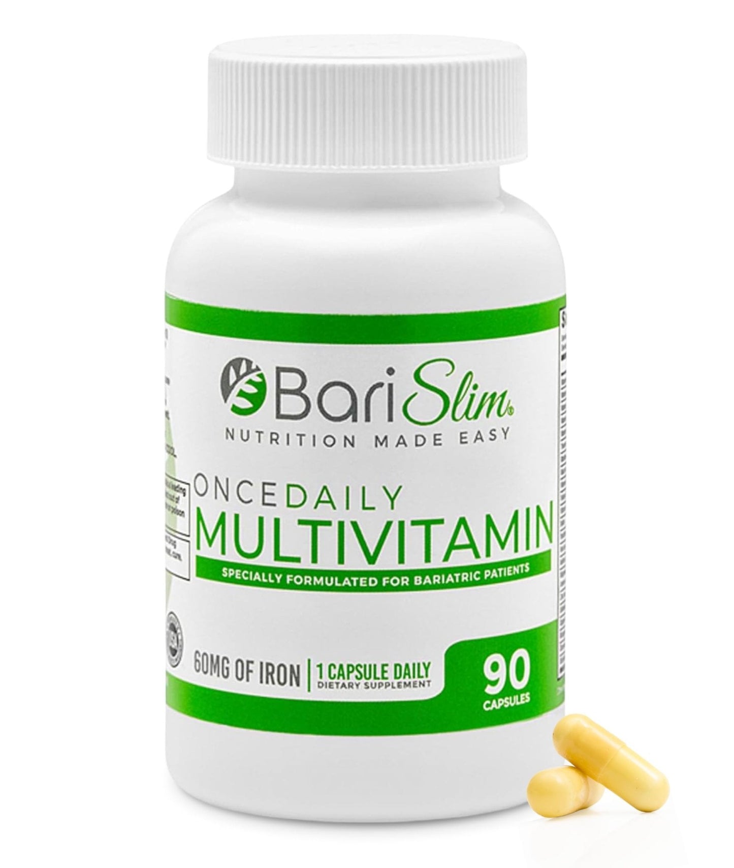 BariSlim Once Daily Bariatric Multivitamin Capsule - 60mg of Iron - Bariatric Vitamin & Supplement for Post WLS Surgery Including Gastric Bypass & Gastric Sleeve | 90 Day Supply - Maple Wellness Supplements