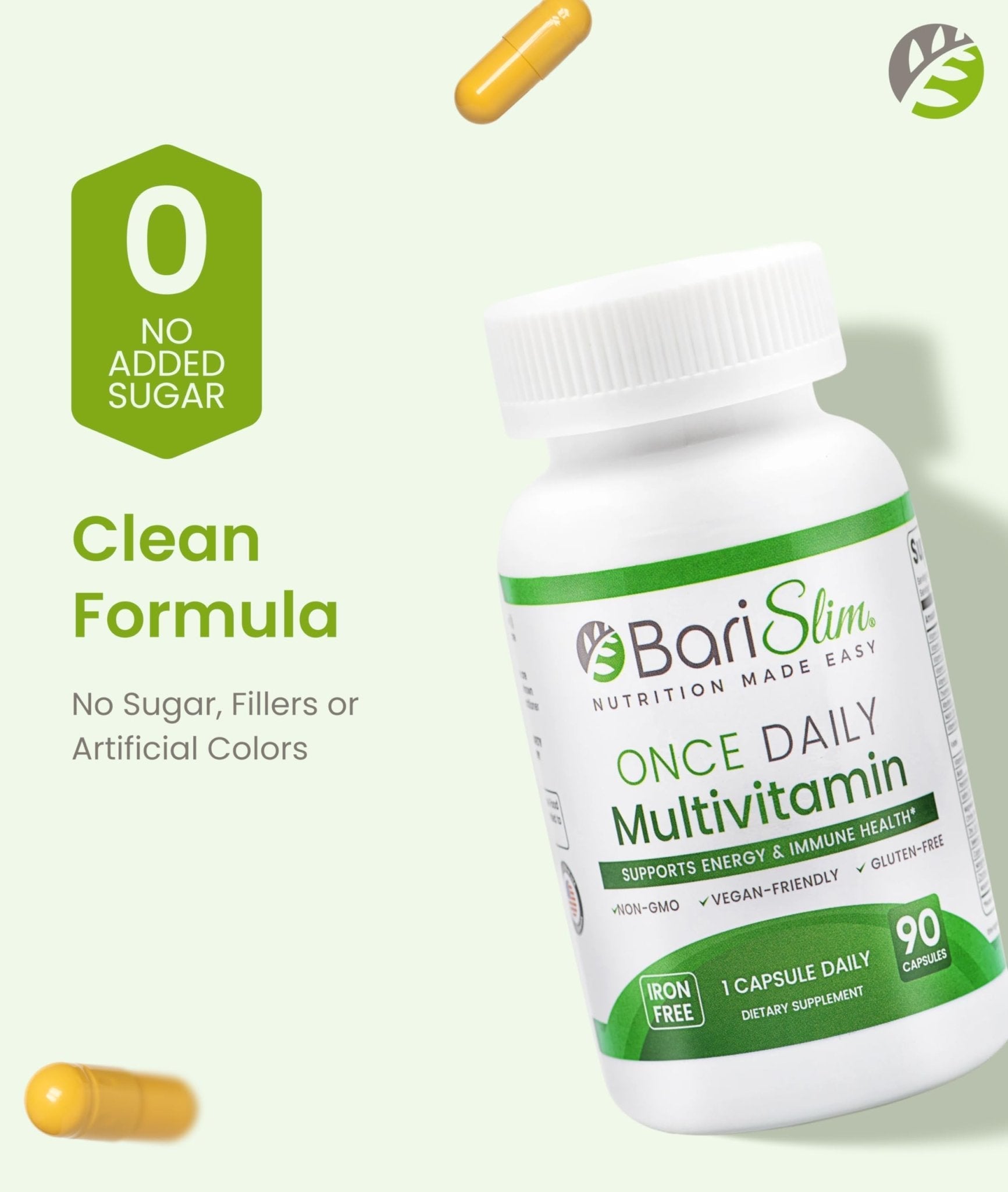 BariSlim Once Daily Bariatric Multivitamin Capsule - Iron-Free Formula - Bariatric Vitamin and Supplement for Post Surgery, Including Gastric Bypass and Gastric Sleeve | 90-Day Supply - Maple Wellness Supplements