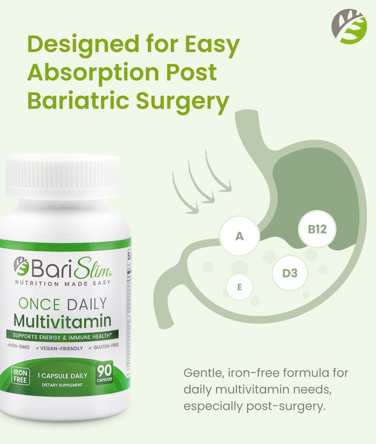 BariSlim Once Daily Bariatric Multivitamin Capsule - Iron-Free Formula - Bariatric Vitamin and Supplement for Post Surgery, Including Gastric Bypass and Gastric Sleeve | 90-Day Supply - Maple Wellness Supplements
