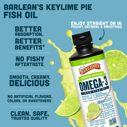 Barlean's Omega 3 Fish Oil Liquid Supplement for Men and Women, 1500mg of EPA and DHA Fatty Acid, Promotes Brain & Heart Health - Maple Wellness Supplements