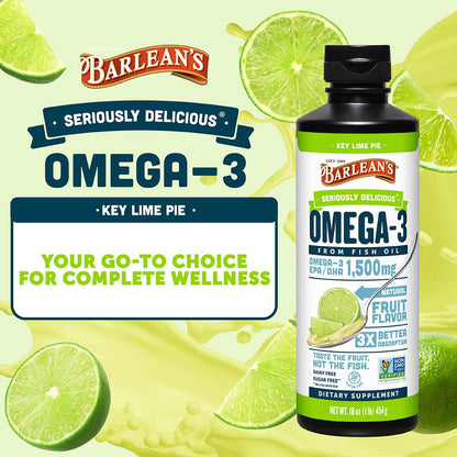 Barlean's Omega 3 Fish Oil Liquid Supplement for Men and Women, 1500mg of EPA and DHA Fatty Acid, Promotes Brain & Heart Health - Maple Wellness Supplements