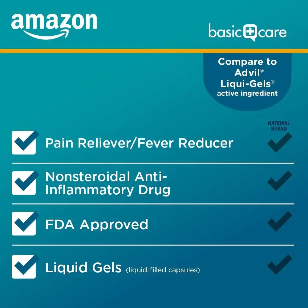 Basic Care Ibuprofen Liquid Gels, 160 Count - Maple Wellness Supplements