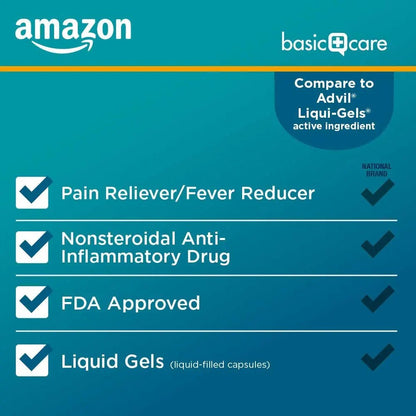 Basic Care Ibuprofen Liquid Gels, 160 Count - Maple Wellness Supplements