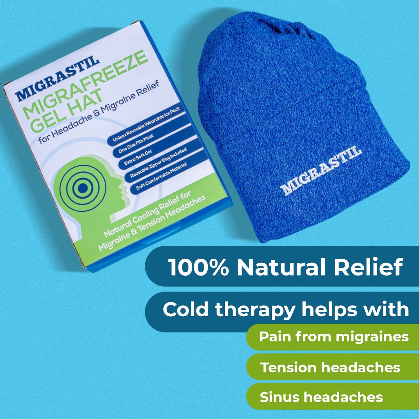 Basic Vigor Migrastil Extra Strength Migraine Stick & MigraFreeze Hat Bundle - Maple Wellness Supplements