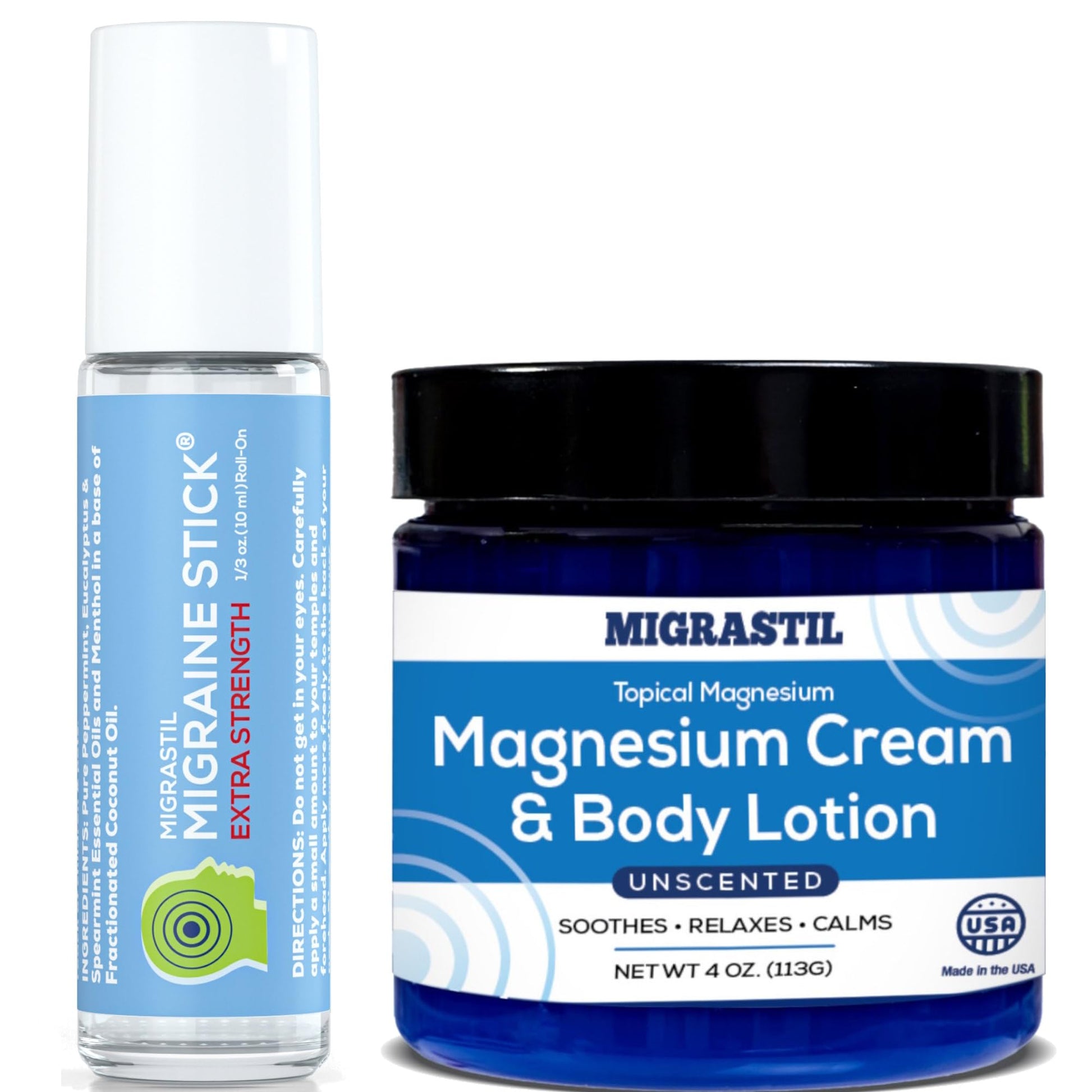Basic Vigor Migrastil Extra Strength Migraine Stick & Topical Magnesium Cream Bundle - Maple Wellness Supplements