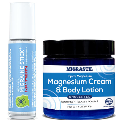 Basic Vigor Migrastil Extra Strength Migraine Stick & Topical Magnesium Cream Bundle - Maple Wellness Supplements